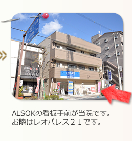ALSOKの看板手前が当院です。
